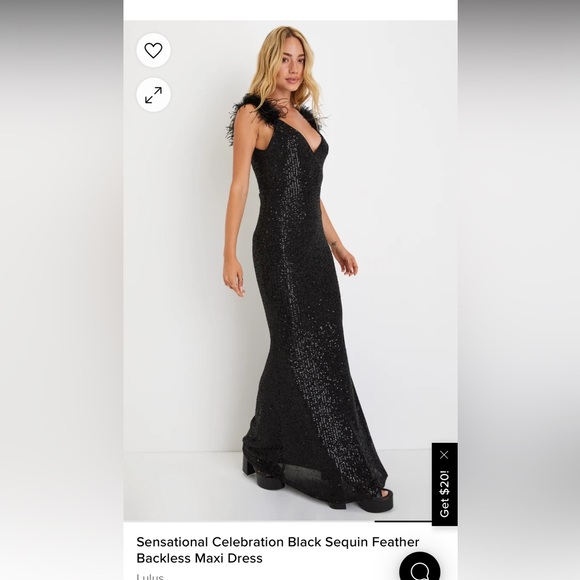 Black sequence, feather, open back formal dress from Lulu’s worn once! - Picture 5 of 5